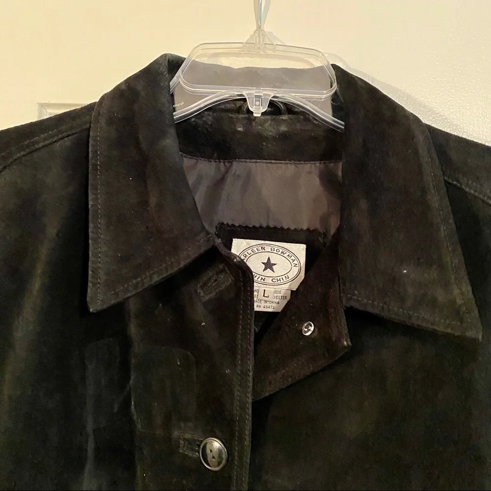Suede Jacket Car Coat Black Womens Size Large - Picture 2 of 11